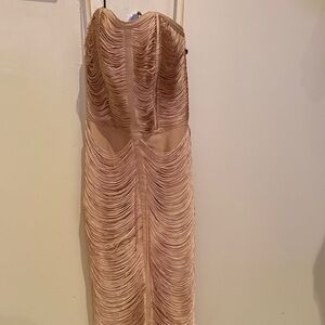 ASOS Strapless Ruched Gold fringe dress